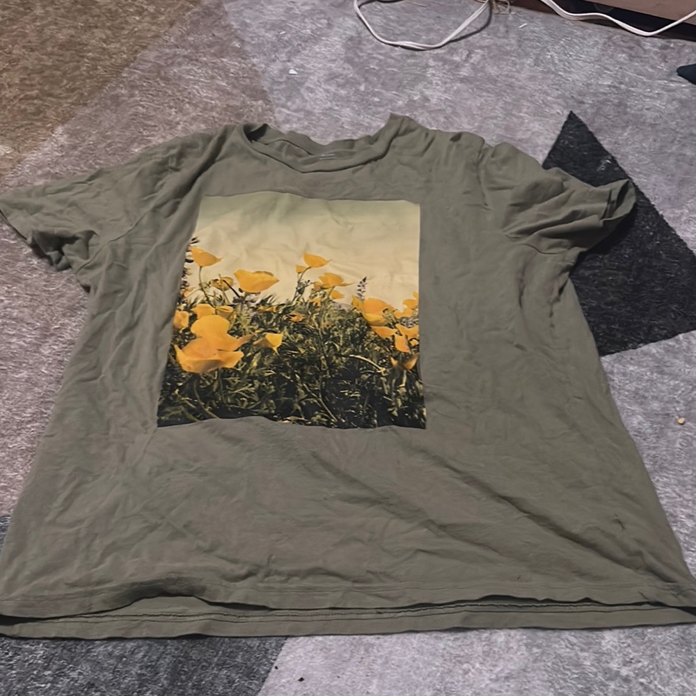 Old Navy Olive Green T-Shirt with Yellow Floral Print